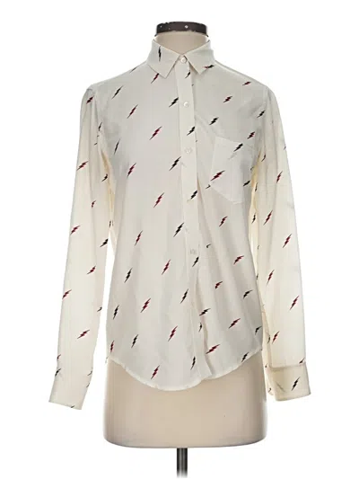 Pre-owned Rails Long Sleeve Silk Top Ivory Print Pattern Tie Neck Tops