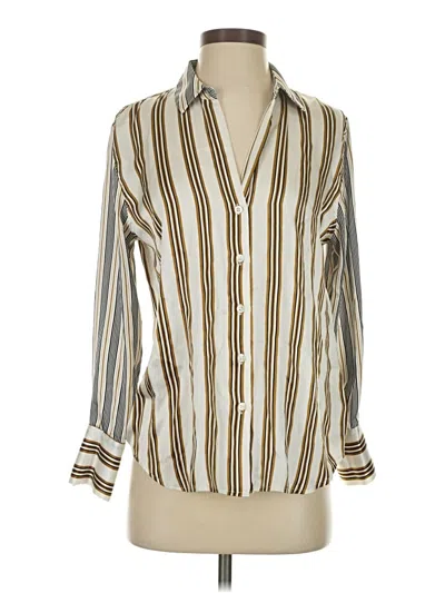 Pre-owned Rails Long Sleeve Silk Top Ivory Stripes Pattern Cowl Neck Tops In White
