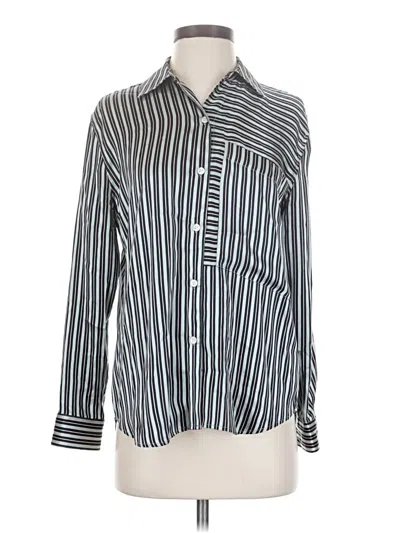 Pre-owned Rails Long Sleeve Silk Top Silver Stripes Pattern Collared Neckline Tops