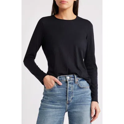 Rails Cotton Cashmere Long Sleeve Crew Top In Black