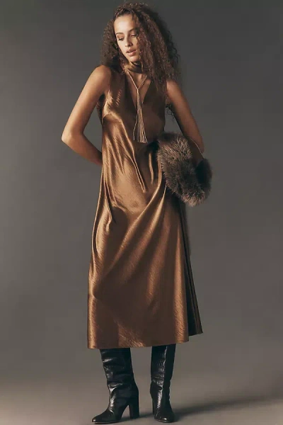 Rails Lorenza Silky Sleeveless V-neck Midi Dress In Brown