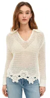 Rails Louise Open Stitch Scallop Sweater In Ivory