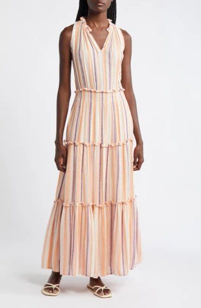 Rails Loulou Stripe Sleeveless Linen Blend Maxi Dress In Papaya Stripe