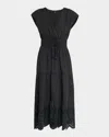 Rails Lucia Tiered Cotton Blend Midi Dress In Black Eyelet