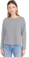 Rails Macy Stripe Long Sleeve Cotton T-shirt In Ivory Navy Micro Stripe