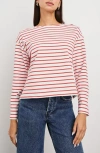 Rails Macy Stripe Long Sleeve Cotton Top In Cherry Stripe