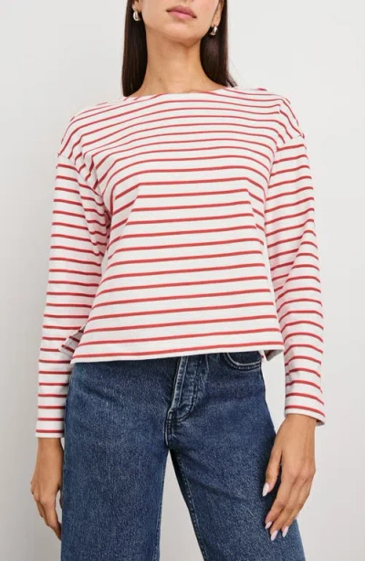 Rails Macy Stripe Long Sleeve Cotton Top In Cherry Stripe