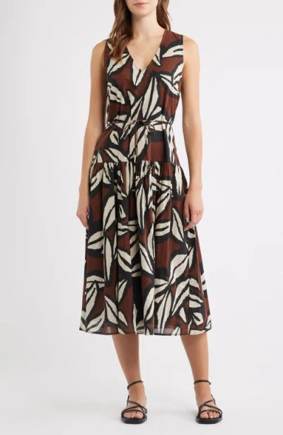 Rails Maeve Printed V-neck Midi Dress In Brown