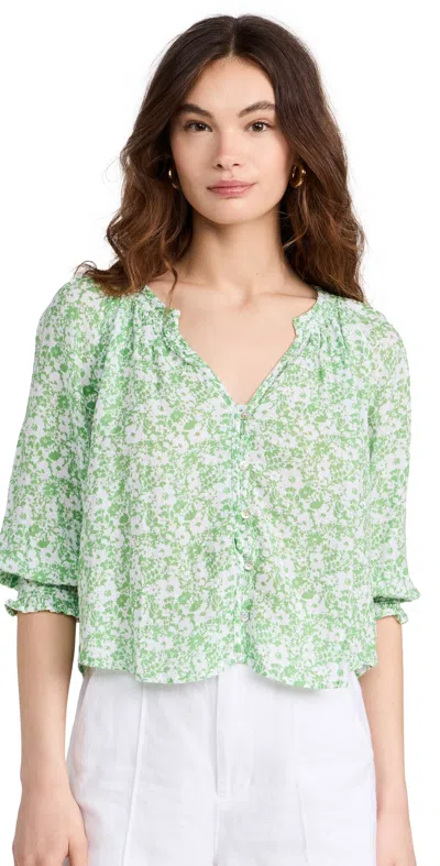 Rails Mariah Floral Print Smocked Linen Blend Top In Green Texture Floral