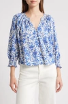 Rails Mariah Floral Smocked Button-up Peasant Top In Blue