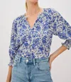 Rails Mariah Floral Smocked Button-up Peasant Top In Blue
