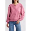 Rails Mariana Balloon Sleeve Cotton French Terry Henley Sweatshirt In Hibiscus
