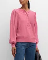 Rails Mariana Balloon Sleeve Cotton French Terry Henley Sweatshirt In Hibiscus