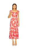 Rails Marigold Floral Flutter Sleeve Midi Dress In Red