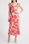 Rails Marigold Floral Flutter Sleeve Midi Dress In Scarlet Hibiscus