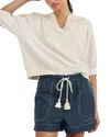Rails Mariposa Crochet Trim Split Neck Top In Blue