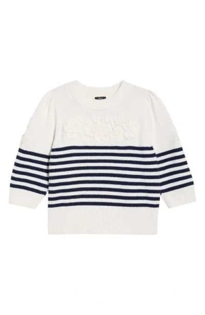 Rails Martha Placed Stripe Floral Appliqué Sweater In Neutral