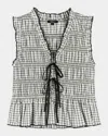 Rails Martine Gingham Smocked Ruffle Crop Top In Ivory Jet Gingham