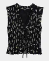 Rails Martine Floral Smocked Ruffle Crop Top In Dark Amaryllis