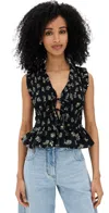Rails Martine Floral Smocked Ruffle Crop Top In Dark Amaryllis