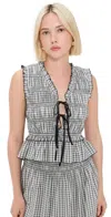 Rails Martine Gingham Smocked Ruffle Crop Top In Ivory Jet Gingham