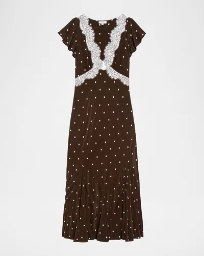 Rails Mattia Lace-trim Polka Dot Midi Dress In Brown