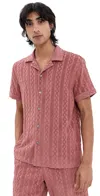 Rails Maverick Textured Knit Camp Shirt In Faded Red