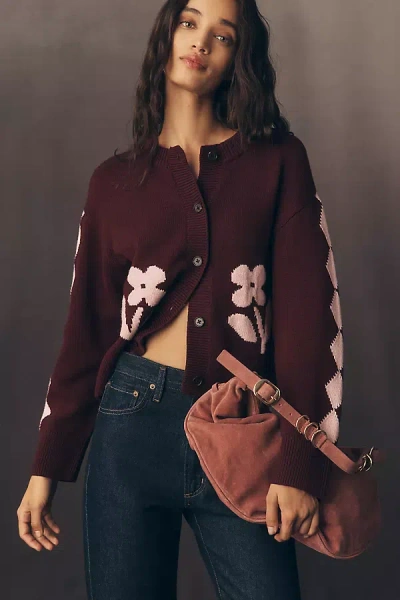 Rails Mavie Crew-neck Cardigan Sweater In Burgundy