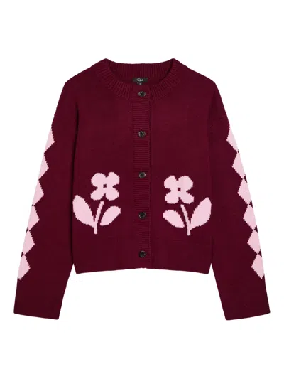 Rails Mavie Floral Motifs Cardigan In Garnet Daisy In Red