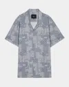Rails Ace Linen Blend Camp Shirt Patchwork Bandana Slate In Patchwork Bandana