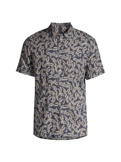 Rails Carson Palm Print Short Sleeve Linen Blend Button-up Shirt In Palm Americano Navy