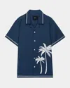 Rails Gibson Palm Tree Embroidered Short Sleeve Linen Blend Button-up Shirt