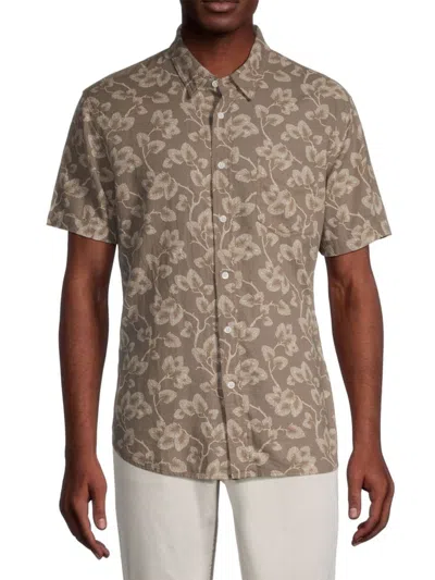 Rails Men's Leaf Print Linen Blend Shirt In Brown