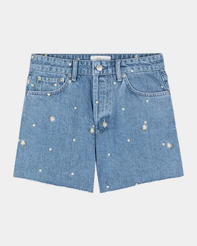 Rails Mesa Flower Embroidered High Waist Cutoff Denim Shorts In Indigo Floral