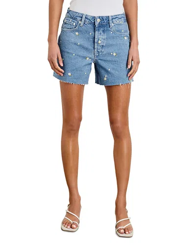 Rails Mesa Flower Embroidered High Waist Cutoff Denim Shorts In Indigo Floral