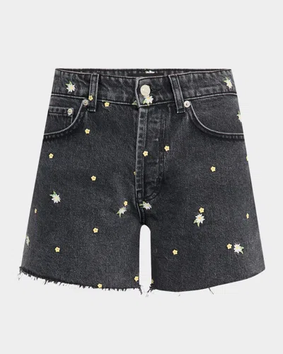 Rails Mesa Flower Embroidered Jean Shorts In Ash Black