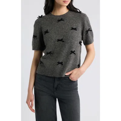 Rails Michele Velvet Bow Short Sleeve Wool Blend Sweater In Gray