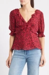 Rails Miramar Floral Ruffle V-neck Top In Red