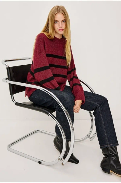 Rails Miranda Crew Neck Sweater In Garnet Black Stripe In Red