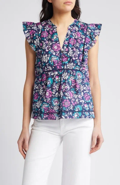 Rails Misha Floral Flutter-sleeve Blouse In Woodblock Floral