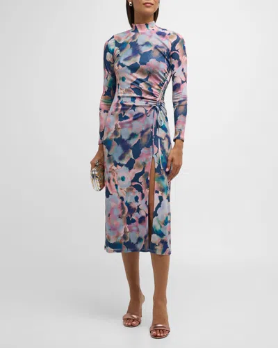 Rails Mona Mock-neck Ruched Midi Dress In Midnight Verbena