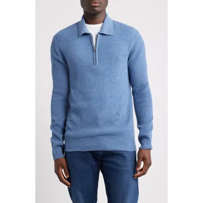 Rails Monty Ribbed Merino Wool Quarter Zip Polo Sweater In Blue