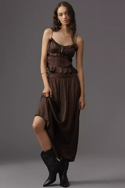 Rails Nara Crinkled Satin Midi Skirt In Brown