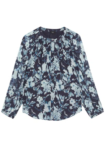 Rails Nessie Floral-print Chiffon Blouse In Blue