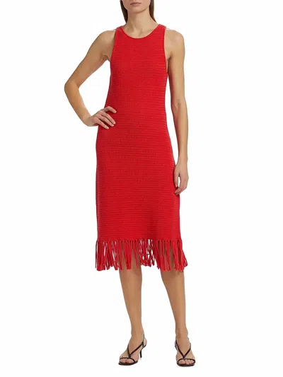 Rails Nia Cotton-blend Fringe-hem Knit Midi Dress In Cherry In Red