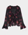 Rails Nicoletta Floral Chiffon Long-sleeve Top In Dark Azalea