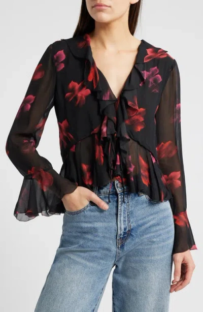Rails Nicoletta Floral Peplum Crop Top In Dark Azalea