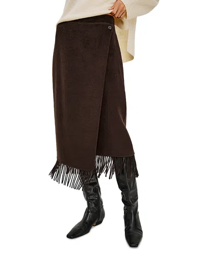 Rails Odette Wool Blend Fringed Wrap Skirt In Brown