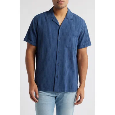 Rails Ohana Short Sleeve Stretch Cotton Plissé Camp Shirt In Sea Blue