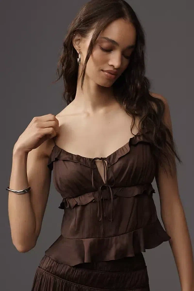 Rails Ortona Ruffled Satin Tank Top In Brown